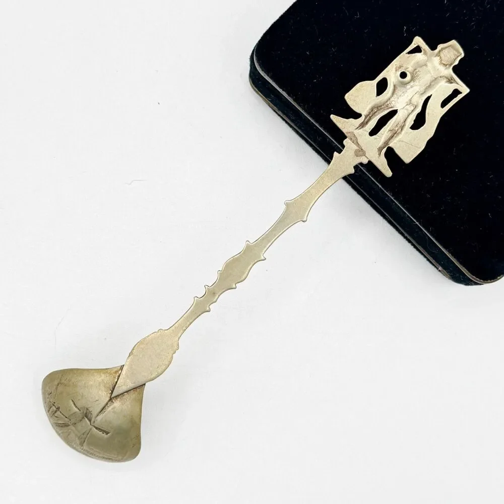 Vintage Dutch Souvenir Spoon Man Carrying Buckets Embossed Windmill Holland Bowl